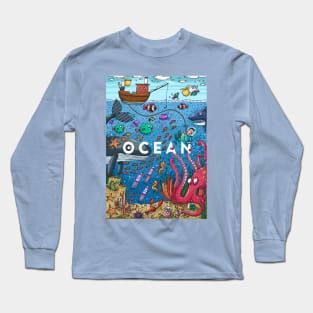 Ocean life colorful illustration Long Sleeve T-Shirt